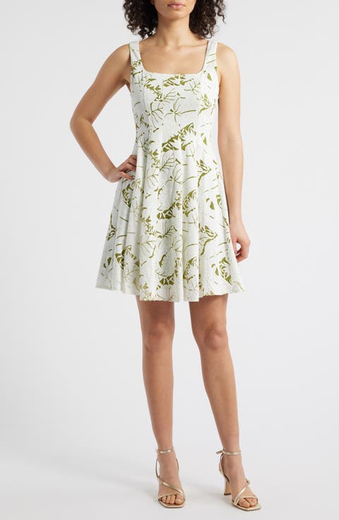Palm Jacquard Sleeveless Minidress