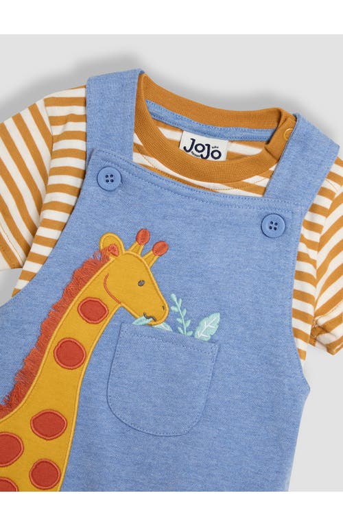 JOJO MAMAN BÉBÉ JOJO MAMAN BEBE STRIPE T-SHIRT & TRACTOR APPLIQUÉ OVERALLS SET