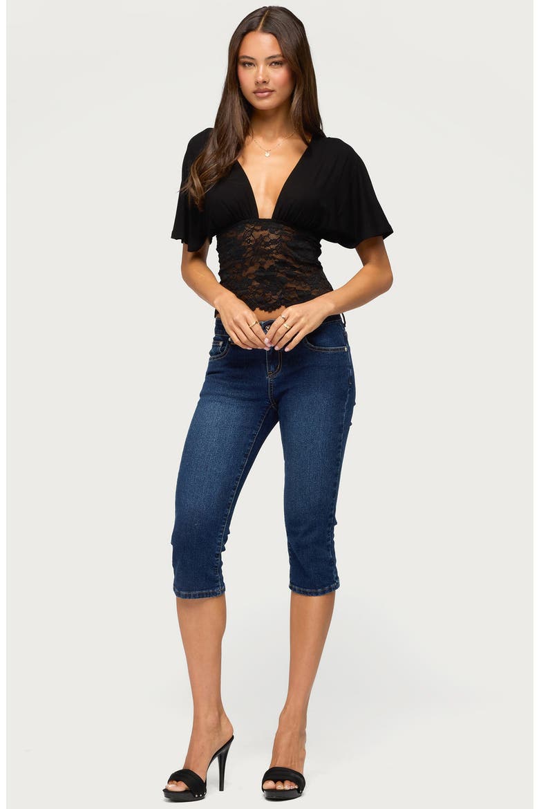 Jaeda Lace Inset Flutter Sleeve Top, Alternate, color, BLACK