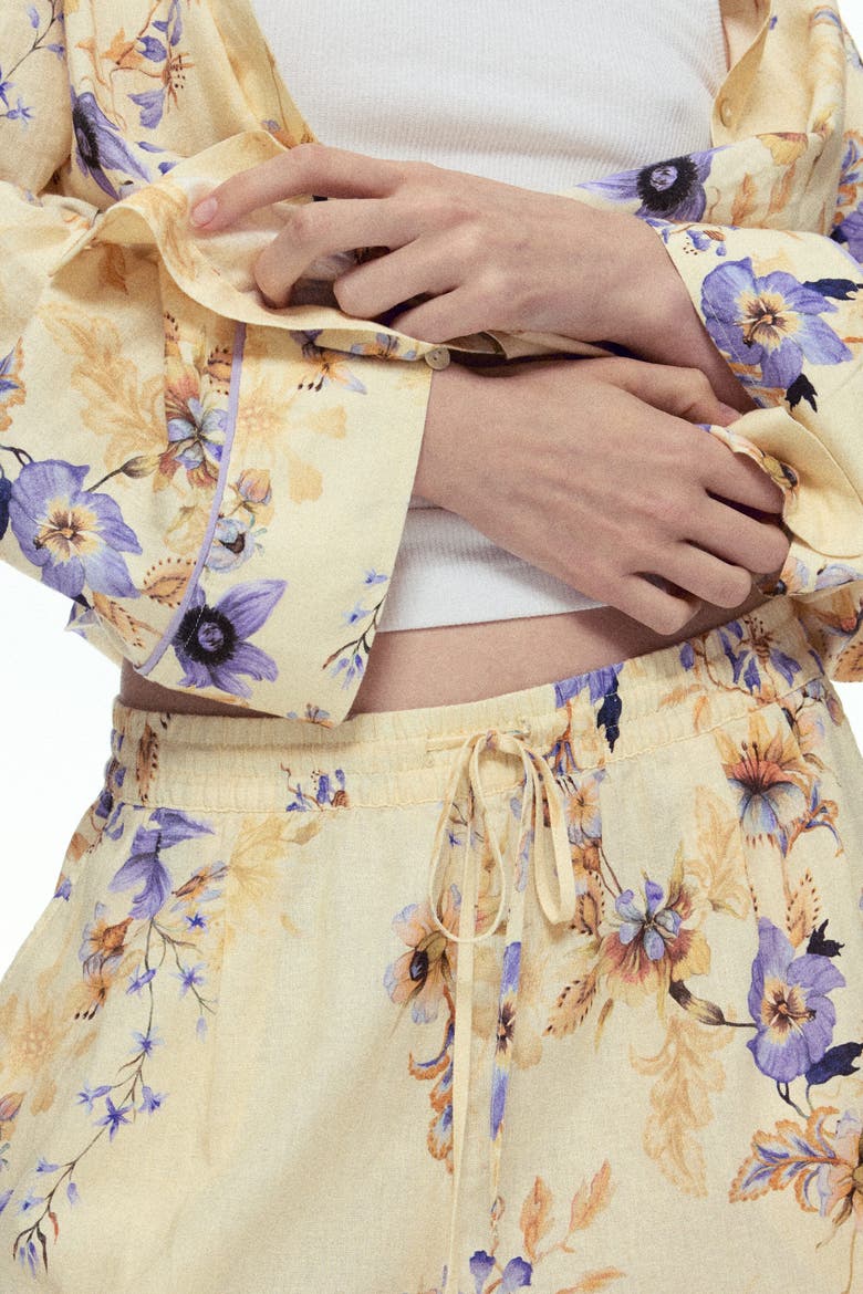 Linen-blend Shorts, Alternate, color, Light yellow/floral