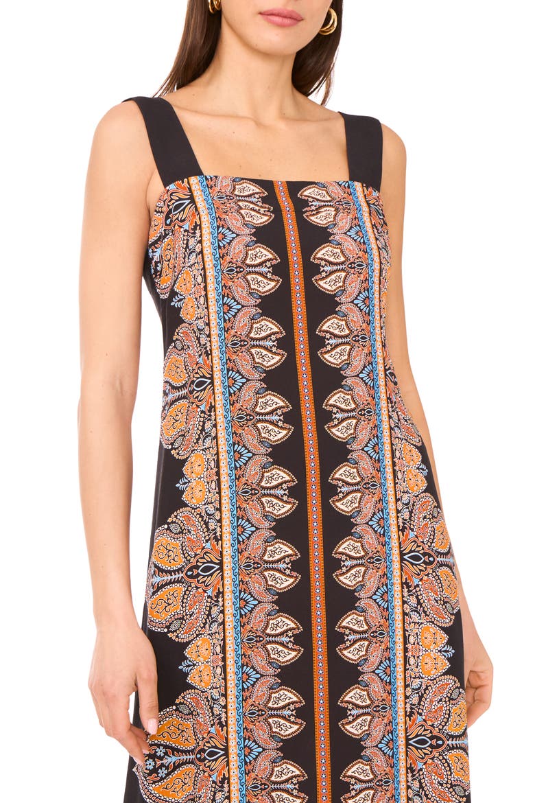 Print Square Neck Sleeveless Maxi Dress, Alternate, color, RICH BLACK
