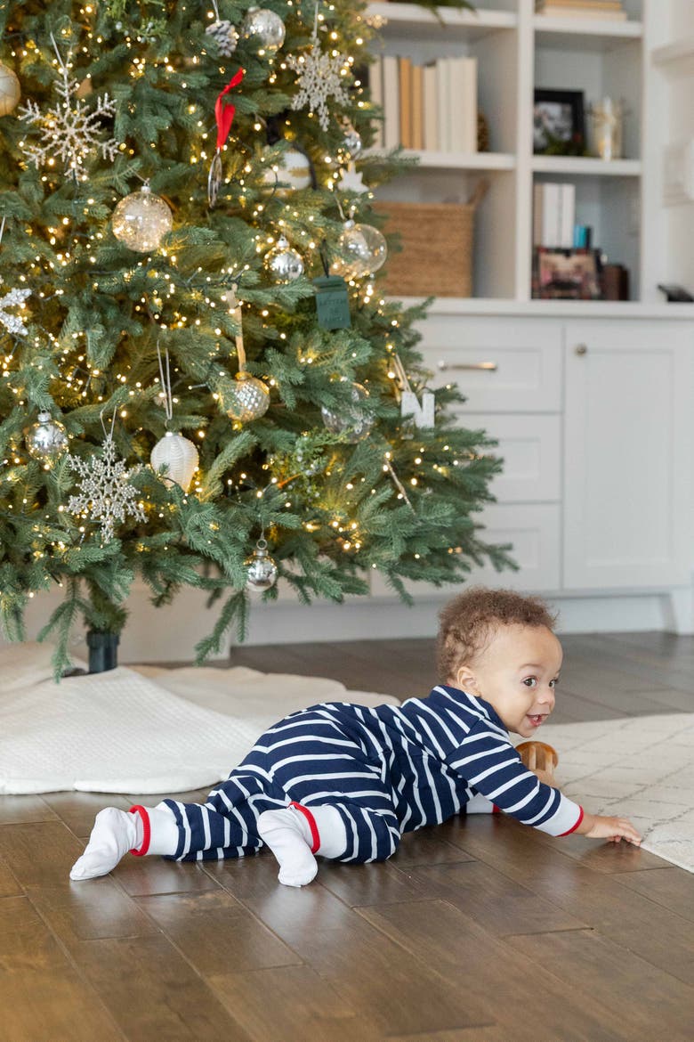 Stripe Knit Longall with Golf Cart & Christmas Tree, Alternate, color, Blue & White Stripe