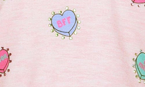 Shop Truly Me Kids' Candy Hearts Print Embellished Trumpet Sleeve Dress In Light Pink