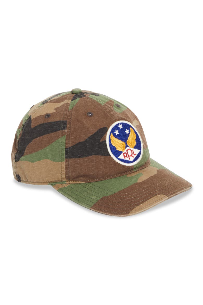 Camo Print Cotton Ripstop Snapback Baseball Cap, Main, color, WOODLAND CAMO