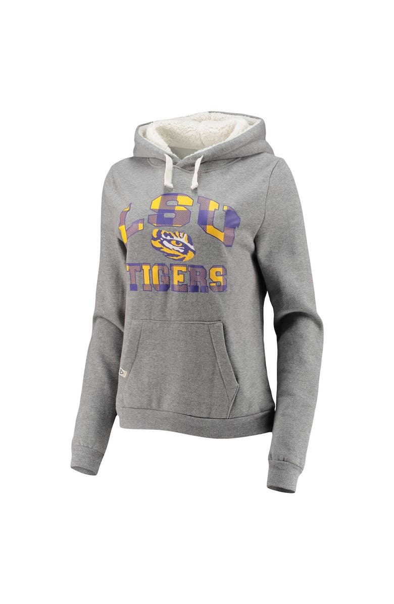 COLOSSEUM Women's Colosseum Heathered Gray LSU Tigers Plaid Sherpa Pullover Hoodie, Alternate, color, 
