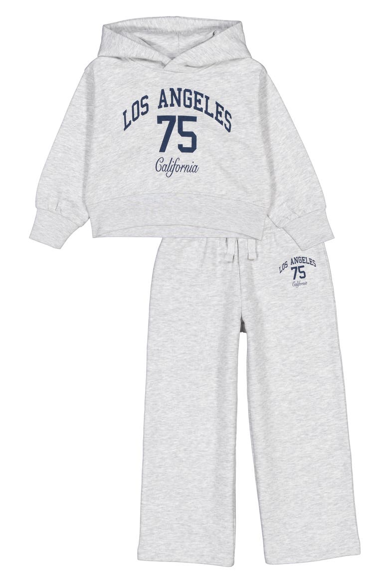 Kids' Hoodie & Wide Leg Sweatpants Set, Main, color, HEATHER GREY