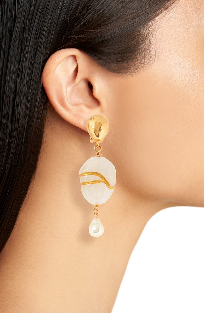 Oscar de la Renta Kintsugi Stone & Freshwater Pearl Drop Earrings, Alternate, color,