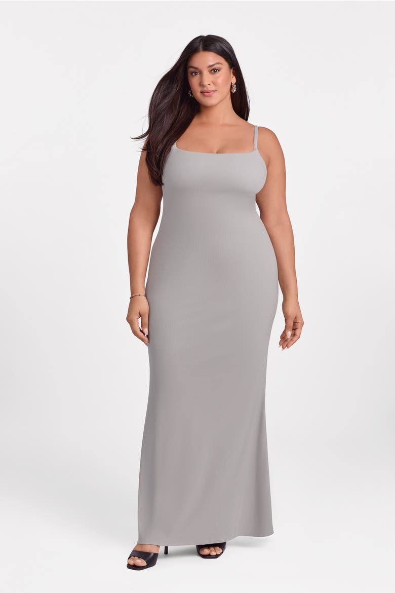 Sculpting Shapewear Rib Scoop Neck Cami Maxi Dress, Main, color, Heather Grey Rib