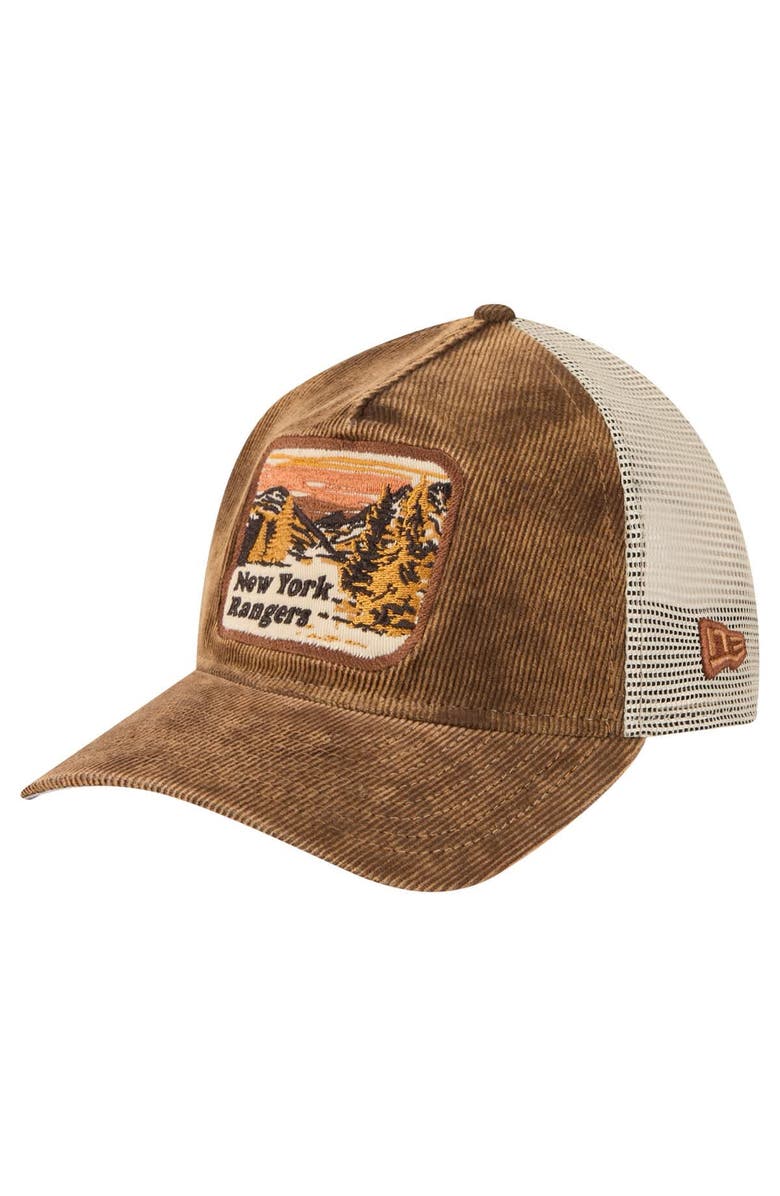 New Era Men's New Era Brown/Cream New York Rangers Vintage Landscape 9TWENTY A-Frame Adjustable Trucker Hat, Alternate, color, Brown