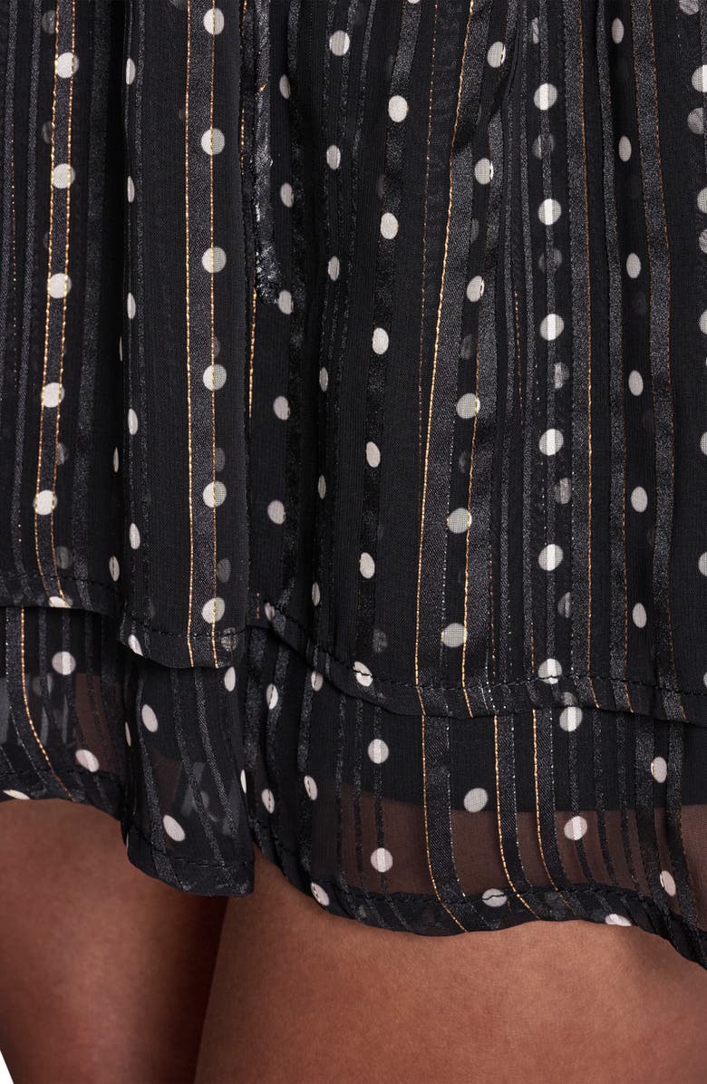 BCBG Metallic Stripe Polka Dot Long Sleeve Minidress, Alternate, color, Black.linen Dot