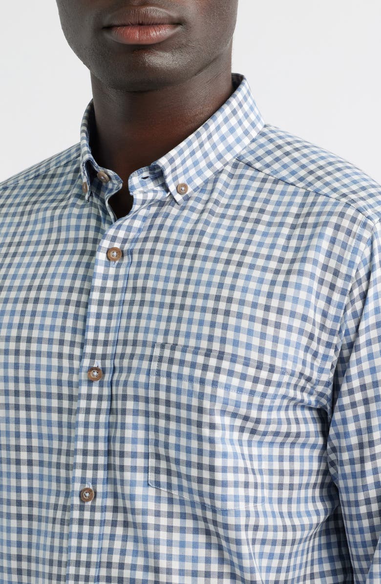 Johnston & Murphy Check Heathered Cotton Button-Up Shirt, Alternate, color, Blue/ Navy Tonal Check Shirt