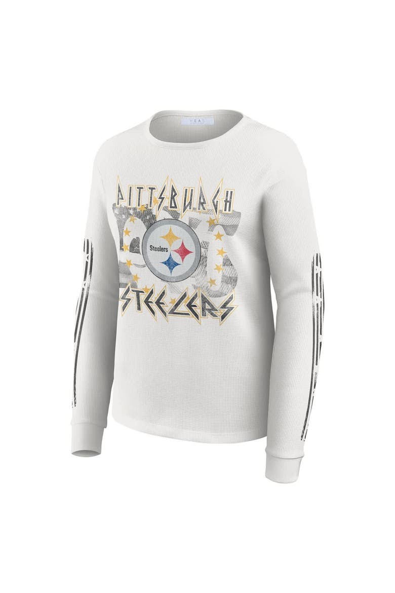 Women's WEAR by Erin Andrews  White Pittsburgh Steelers Graphic Waffle Long-Sleeve T-Shirt, Alternate, color, White