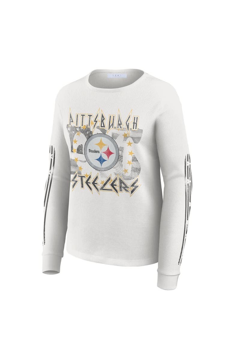 WEAR by Erin Andrews Women's WEAR by Erin Andrews  White Pittsburgh Steelers Graphic Waffle Long-Sleeve T-Shirt, Alternate, color, White