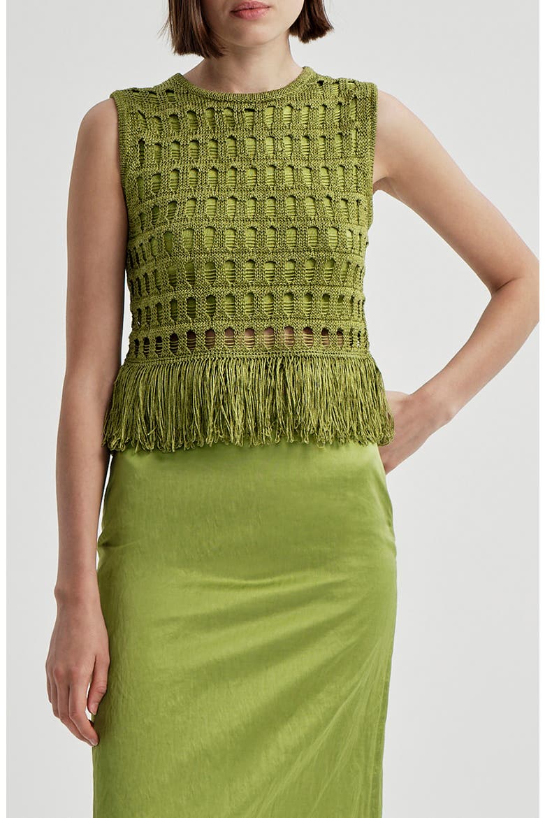 Esme Sleeveless Open-stitched Top with Fringe, Main, color, SAGE