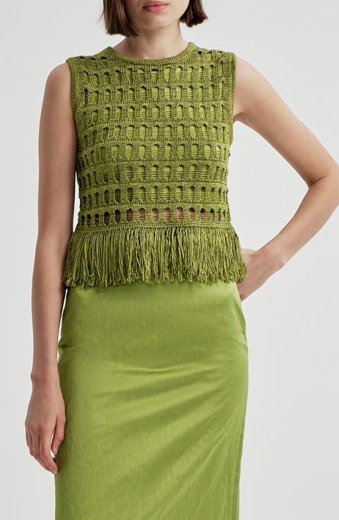 Esme Sleeveless Open-stitched Top with Fringe