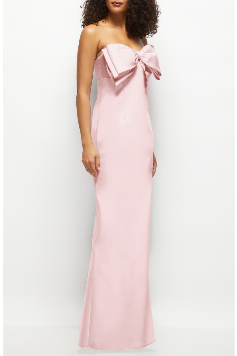 Bow Detail Strapless Satin Twill Column Gown, Alternate, color, BALLET PINK