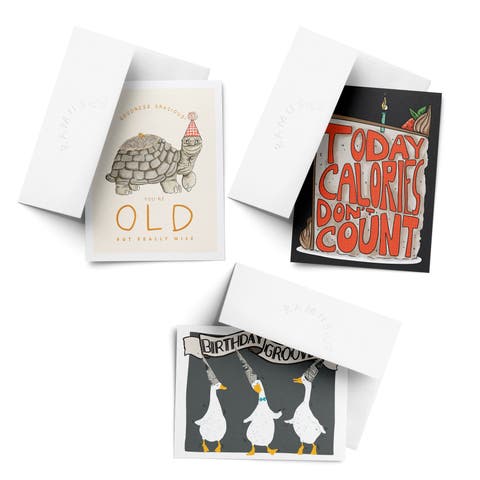 Birthday Greeting Card Pack Sets (3 ct, Assorted) Old Turtle, Birthday Grooves, Calories Don't Count Cake