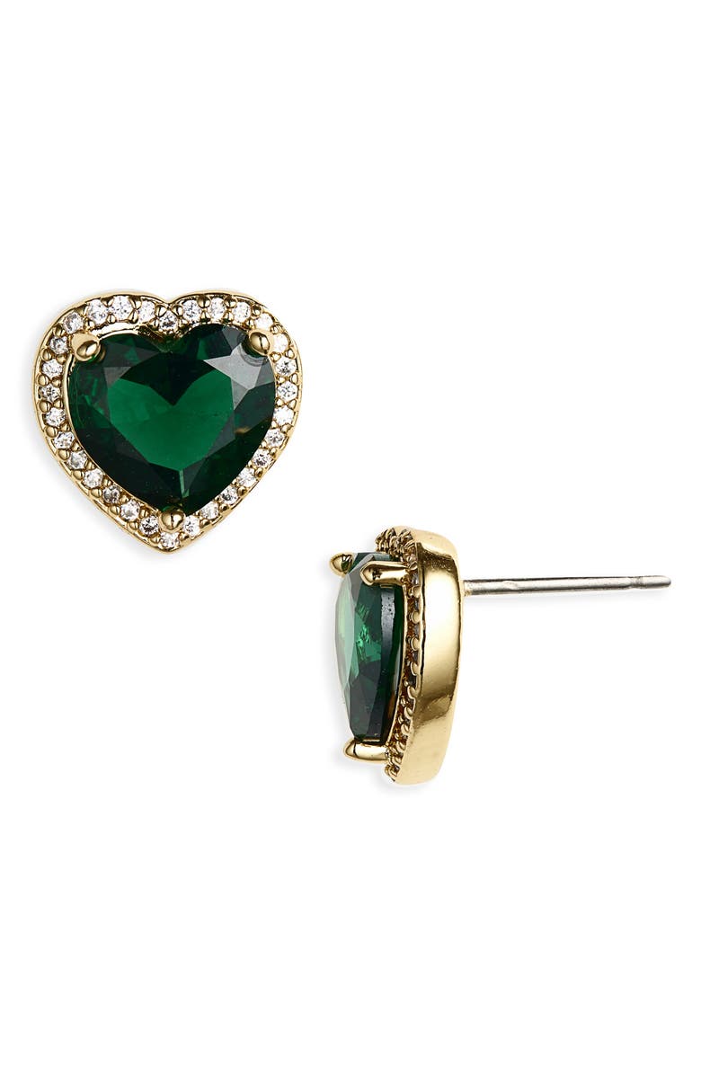 Kate Spade New York pavé heart stud earrings, Main, color, Emerald.