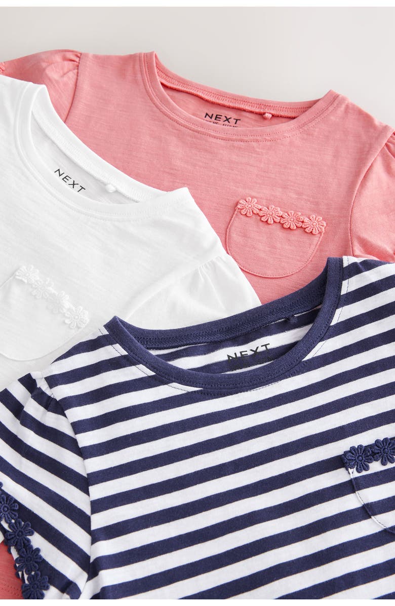 NEXT Kids' Assorted 3-Pack Floral Appliqué Cotton T-Shirts, Alternate, color, Multi Pink