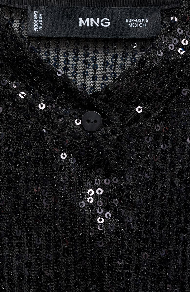 MANGO Xurano Sequin Button-Up Shirt, Alternate, color, Black