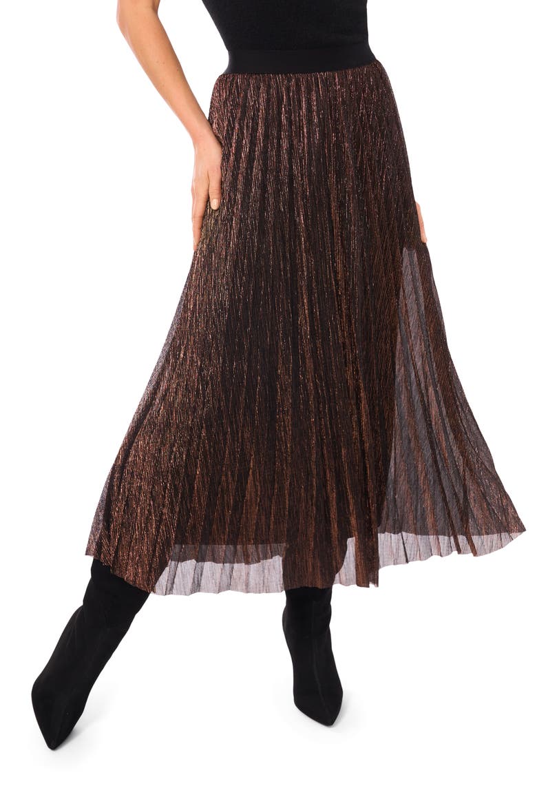 Metallic Pleated Skirt, Main, color, BRONZE