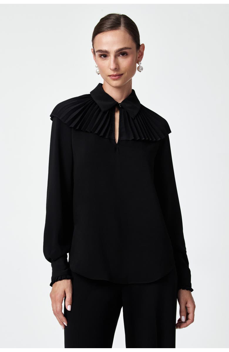 Trina Turk Windmill Pleated Top, Main, color, Black