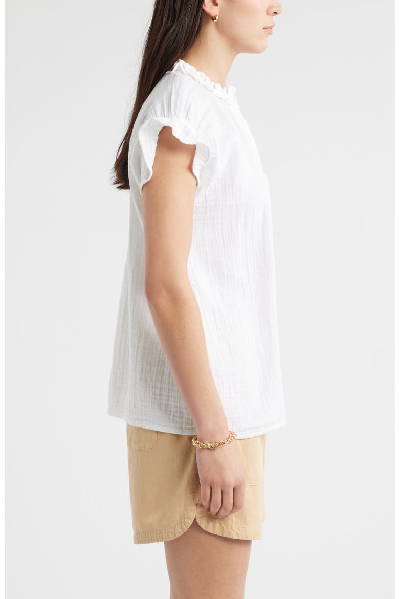 Ruffle Cotton Gauze Top, Alternate, color, WHITE