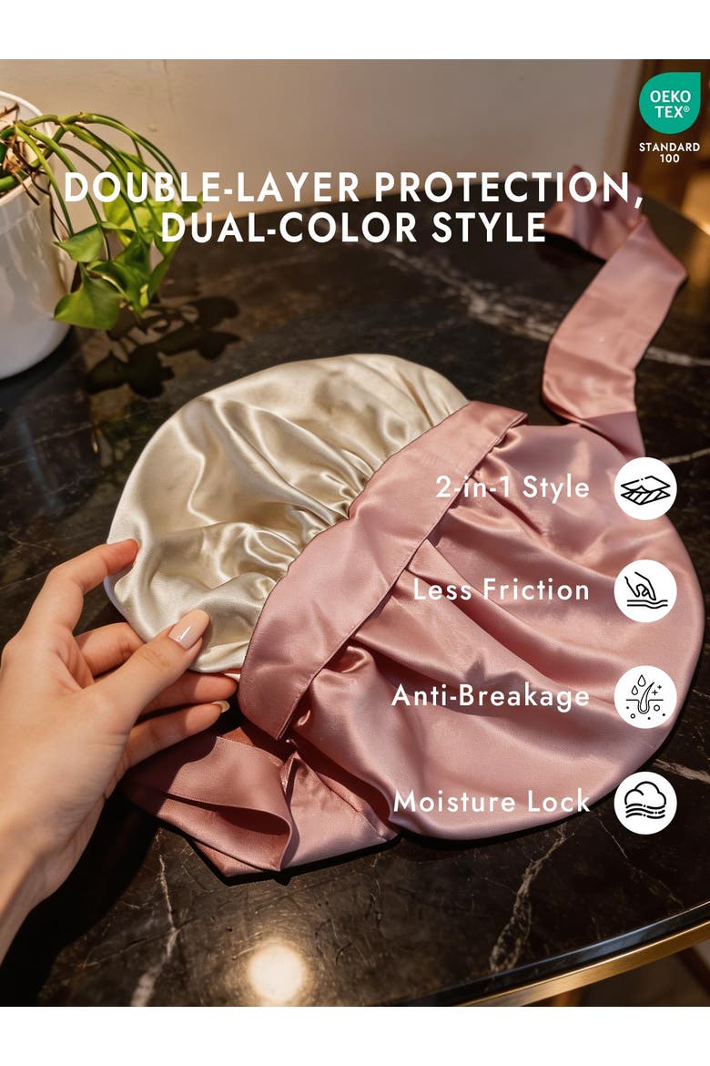 Women's Silk Casual Bonnet with Long Ribbons, Alternate, color, PaleMauve