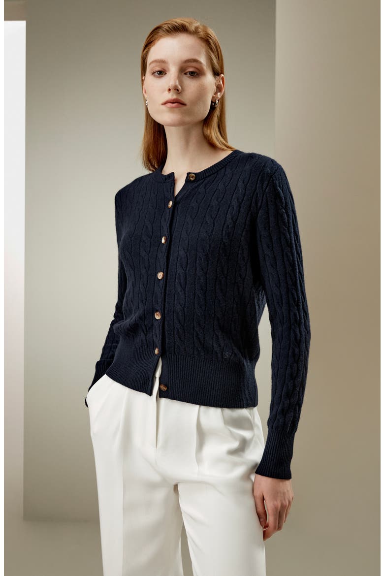 Women's Baby Cashmere Cable-Knit Cardigan, Alternate, color, Navy Blue