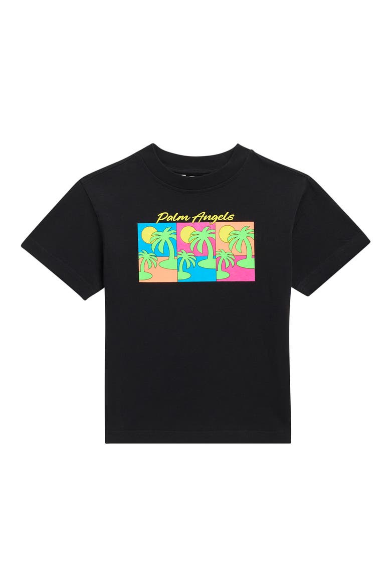 Kids' Triple Pop Palms Graphic T-Shirt, Main, color, BLACK GREEN FLUO