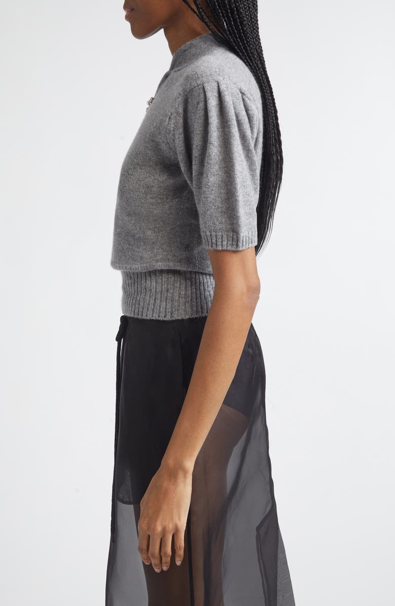 Simone Rocha Jewelled Mandarin Collar Cashmere Sweater, Alternate, color, Grey/ Pearl/ Clear