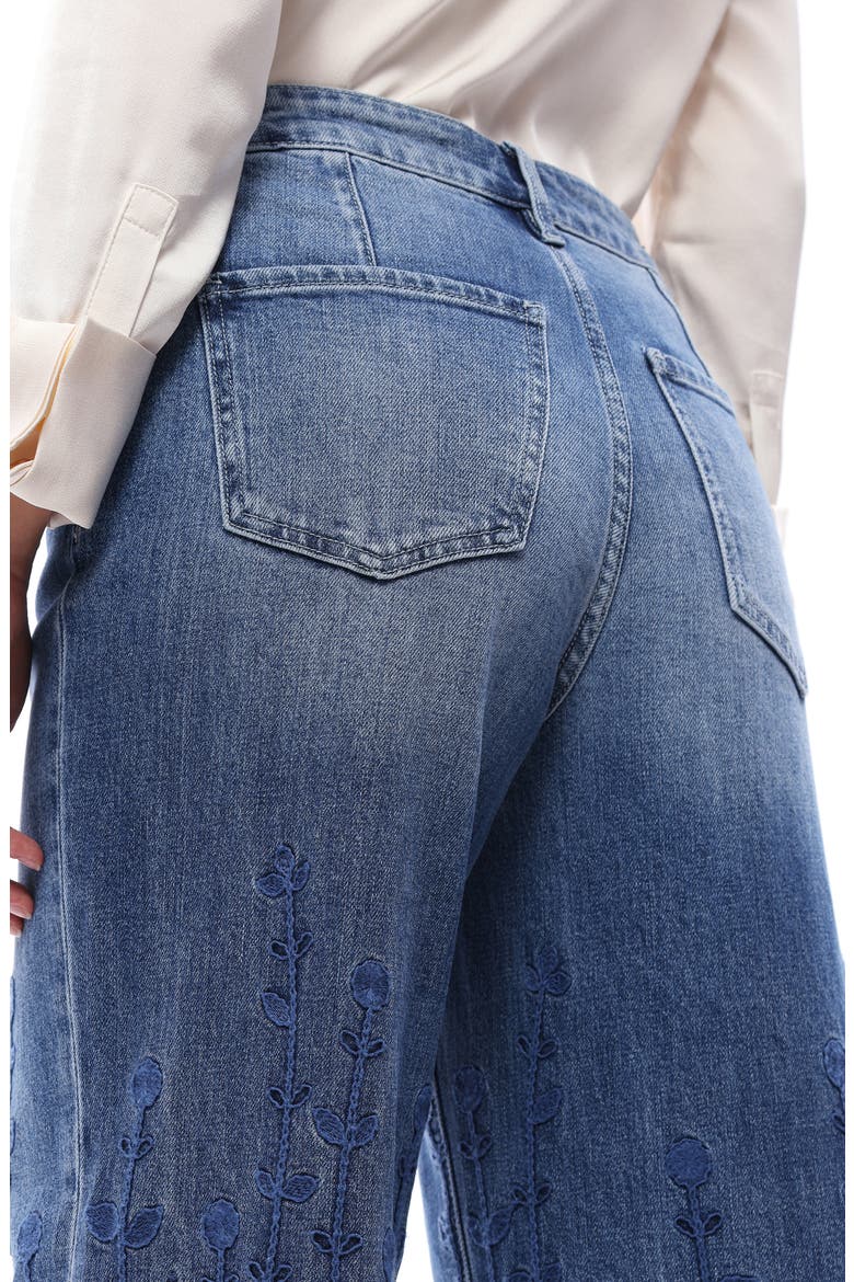 Embroidered High Waist Wide Leg Jeans, Alternate, color, MEDIUM BLUE
