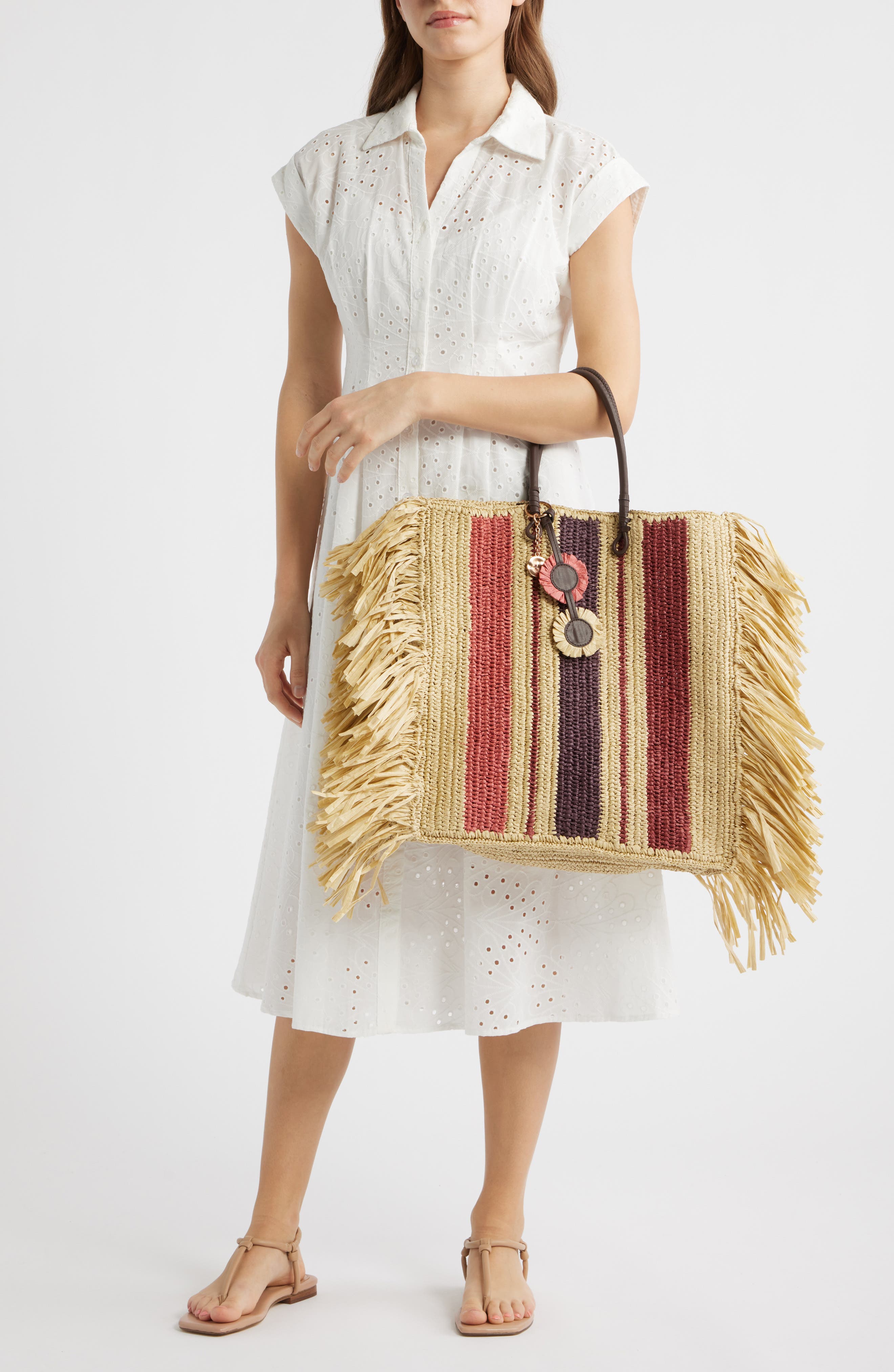 Lily Straw Tote, Alternate, color, NATURAL/ RED