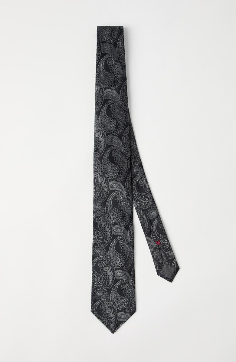 Brunello Cucinelli Paisley silk tie, Alternate, color, Dark Grey