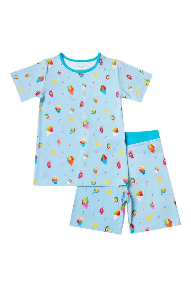 Kids' Rainbow Shave Ice Fitted Knit T-Shirt & Shorts Pajama Set, Main, color, BLUE
