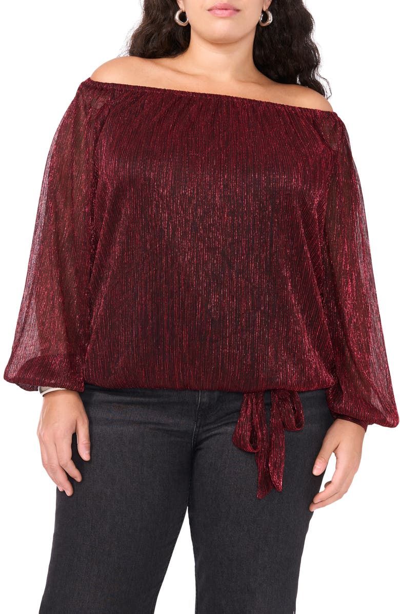 Vince Camuto Metallic Off the Shoulder Tie Hem Top, Main, color, 