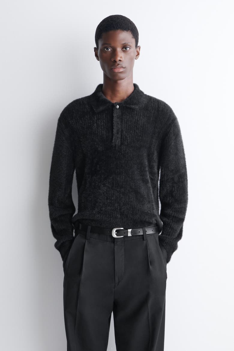 Brushed Knitted Polo Shirt, Main, color, BLACK