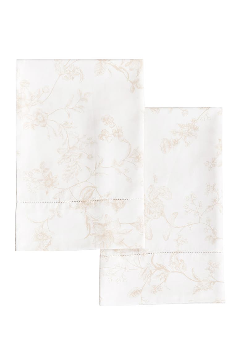Bouquet Cotton Pillowcase Set, Main, color, WHITE/ MOCHA