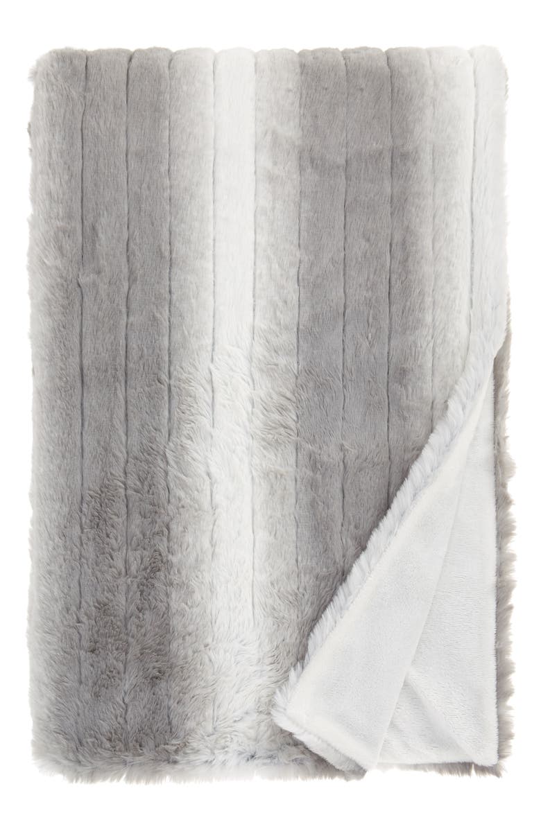 Nordstrom Stripe Faux Rabbit Fur Throw Blanket, Main, color, 
