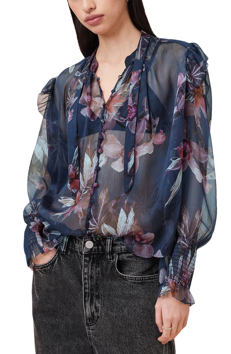 AllSaints Lara Shirt, Alternate, color, Adena Deep Blue