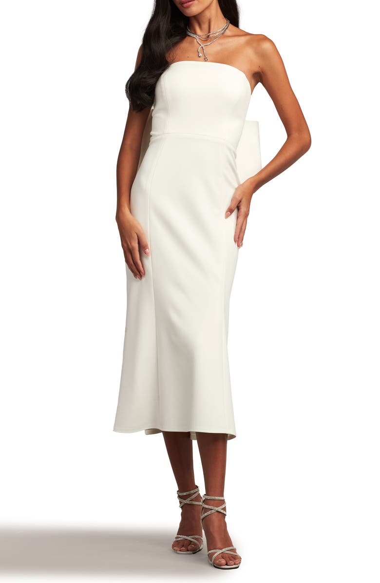 Tadashi Shoji Back Bow Strapless Midi Dress, Alternate, color,