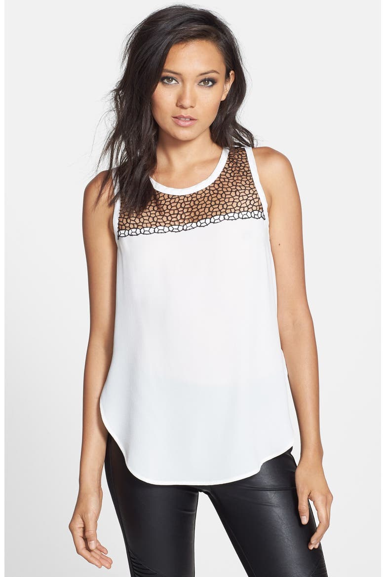ASTR Mesh Yoke Tank (Nordstrom Exclusive), Main, color, WHITE-BLACK