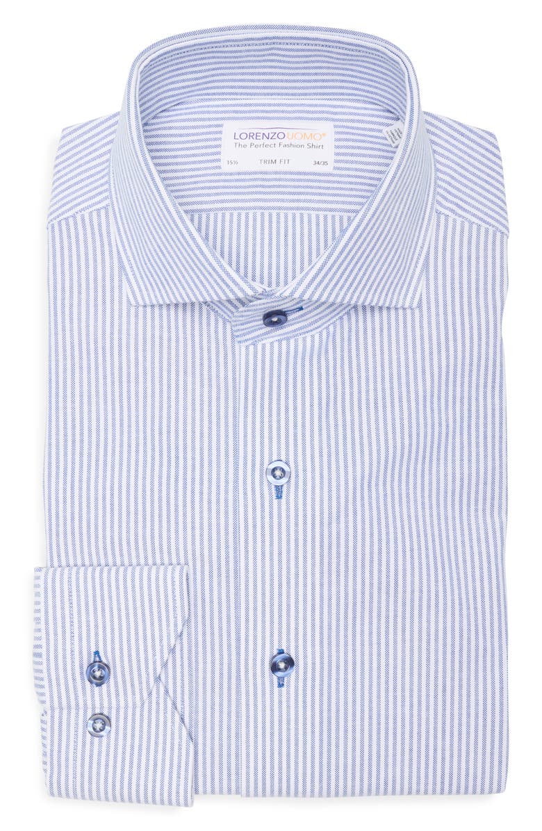 Lorenzo Uomo Trim Fit Vertical Stripe Cotton Dress Shirt, Alternate, color, White/ Blue