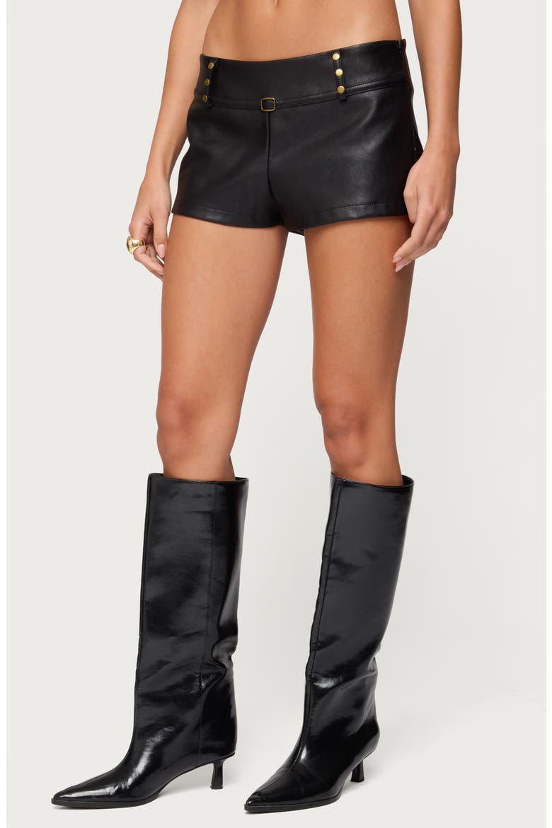 Reese Studded Faux Leather Micro Shorts, Alternate, color, BLACK