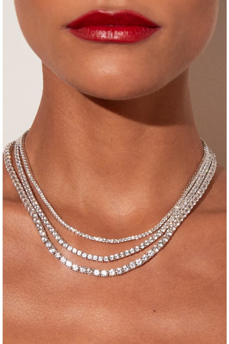 Lab Grown White Sapphire Statement Tennis Necklace - 13ct, Alternate, color, White Gold Vermeil