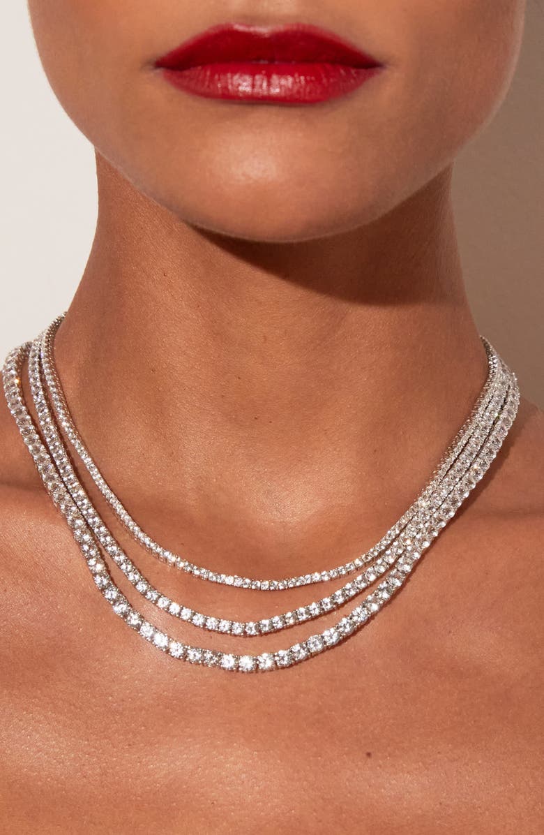 Aurate New York Lab Grown White Sapphire Tennis Necklace, Alternate, color, White Vermeil