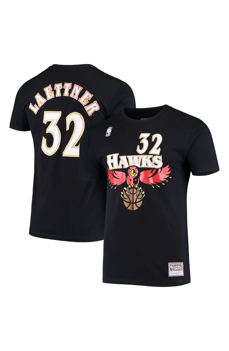 Mitchell & Ness Men's Mitchell & Ness Christian Laettner Black Atlanta Hawks Hardwood Classics Name & Number T-Shirt, Main, color, 