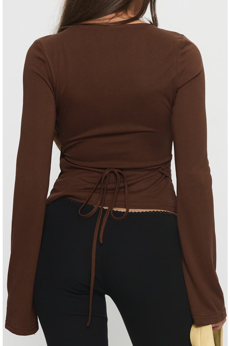 Stefanee Faux Wrap Top, Alternate, color, BROWN