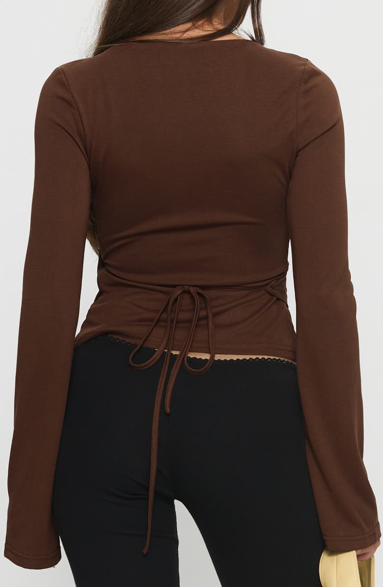 Princess Polly Stefanee Faux Wrap Top, Alternate, color, Brown