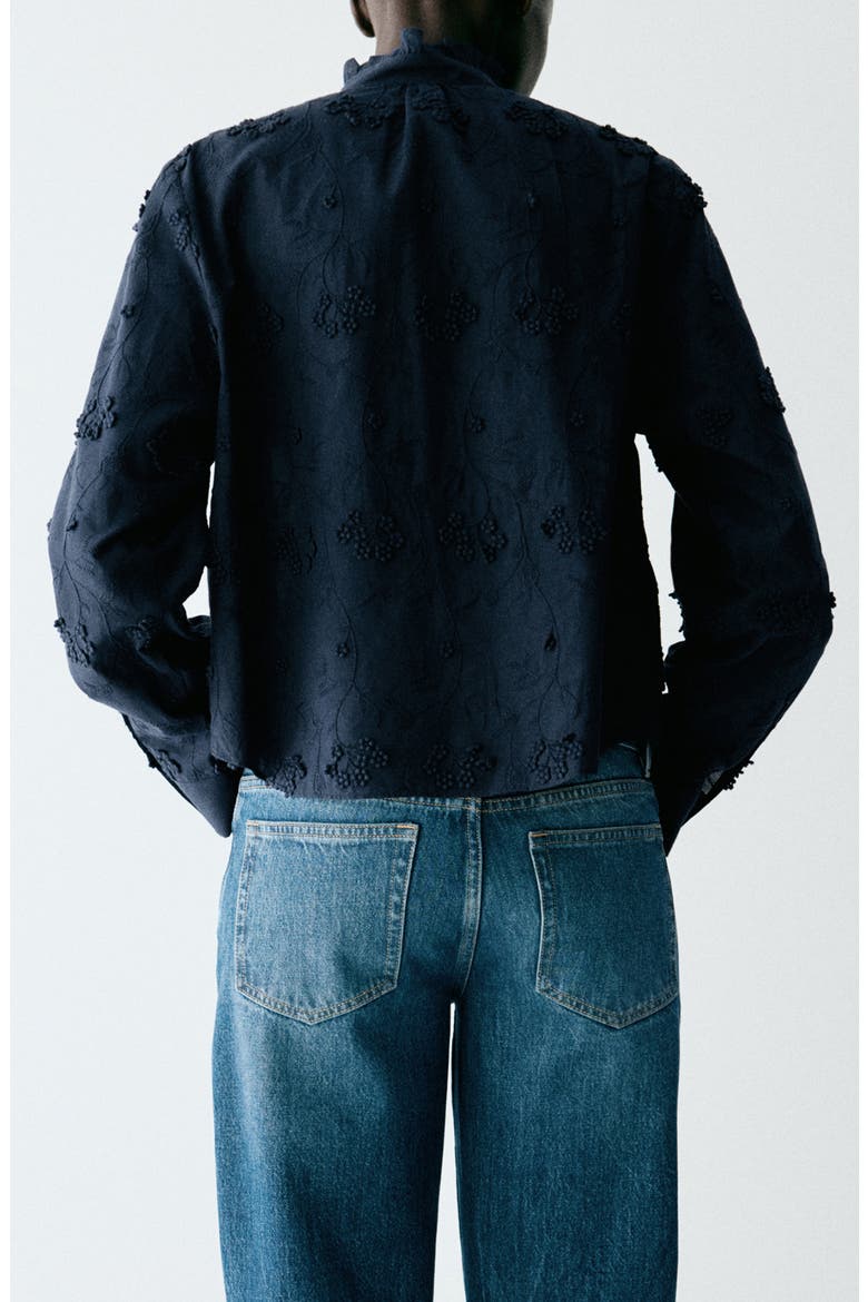 Embroidered Ruffle Shirt, Alternate, color, NAVY